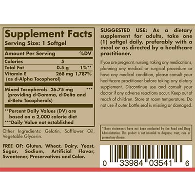 Solgar, Naturally Sourced Vitamin E, 400 IU, 100 Softgels