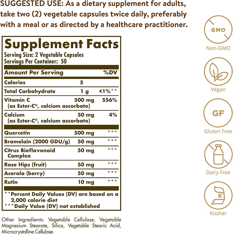 Solgar Quercetin Complex with Ester-C Plus, 100 Vegetable Capsules