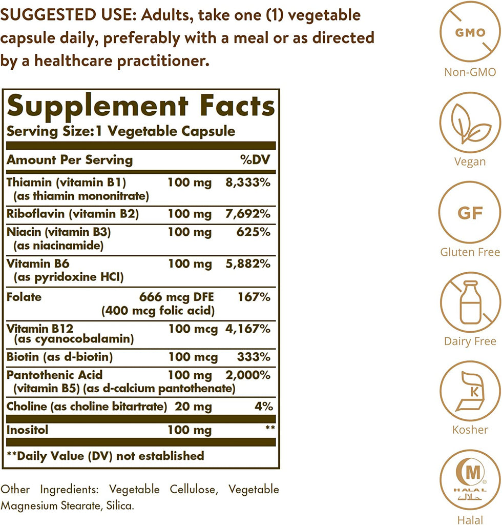 Solgar B-Complex "100", 250 Vegetable Capsules