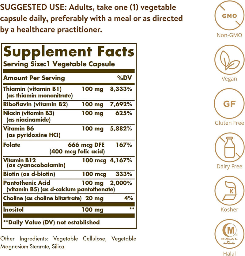 Solgar B-Complex "100", 250 Vegetable Capsules