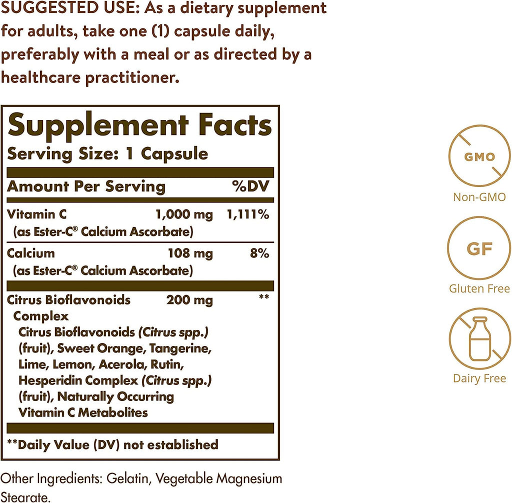 Solgar Ester-C Plus 1000 mg Vitamin C with Citrus Bioflavonoids - 50 Capsules