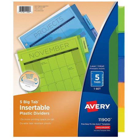 Avery Big Insertable Plastic Dividers 5 ea (1 Pack)