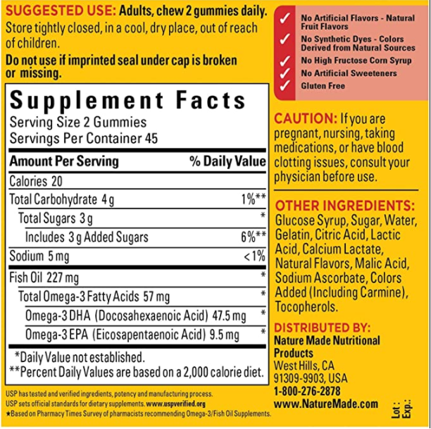 Nature Made Fish Oil Gummies with Heart-Healthy Omega 3s, 90 Gummies