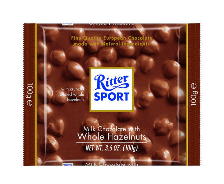 Ritter Sport Bars, Milk Chocolate with Whole Hazelnuts, 3.5 oz bars, 10 ea (1 Pack)