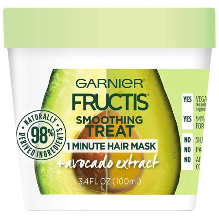 Garnier Fructis Smoothing Treat 1 Minute Hair Mask + Avocado Extract 3.4 oz (1 Pack)