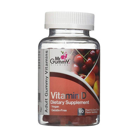 Mr. Gummy Vitamin D-3 Dietary Supplement Gummies, Peach & Sour Cherry Flavor,  60 ea (1 Pack)