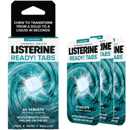 Listerine Ready! Tabs Chewable Tablets with Clean Mint Flavor, Revolutionary 4-Hour Fresh Breath Tablets, Sugar-Free & Alcohol-Free, 24 ea (1 Pack)