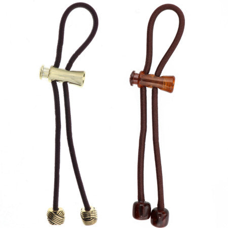 Pulleez Knot Charm 2 Pack- Gold Knot with Brown Elastic, Brown Acrylic with Brown Elastic, Sliding Ponytail Holders- 1 ea (1 Pack)