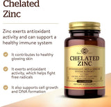 Solgar Chelated Zinc, 100 Tablets - Zinc for Healthy Skin - Supports Cell Growth & DNA Formation - Exerts Antioxidant Activity - Supports A Healthy Immune System - Non GMO, Gluten Free - 100 Servings