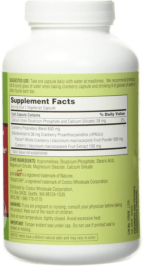 trunature One Per Day Cranberry 650 mg, 140 Vegetarian Capsules
