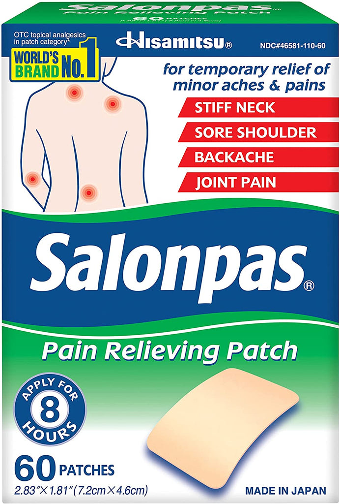 Salonpas Pain Relieving Patch for Back, Neck, Shoulder, Knee Pain and Muscle Soreness - 8 Hour Pain Relief - 60 Count