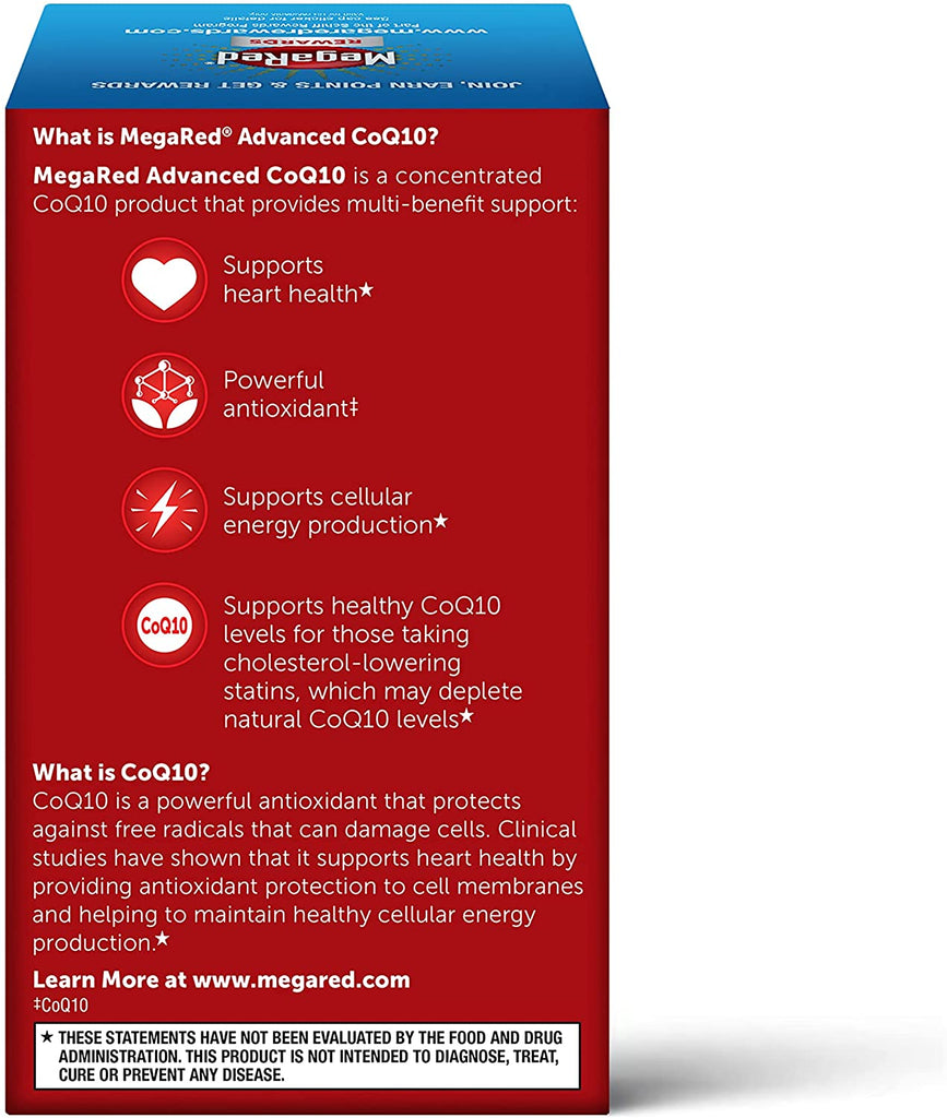 Megared CoQ10 Advanced 200mg Capsules, (90 Count in a Box), Supports Heart Health & Cellular Energy Production