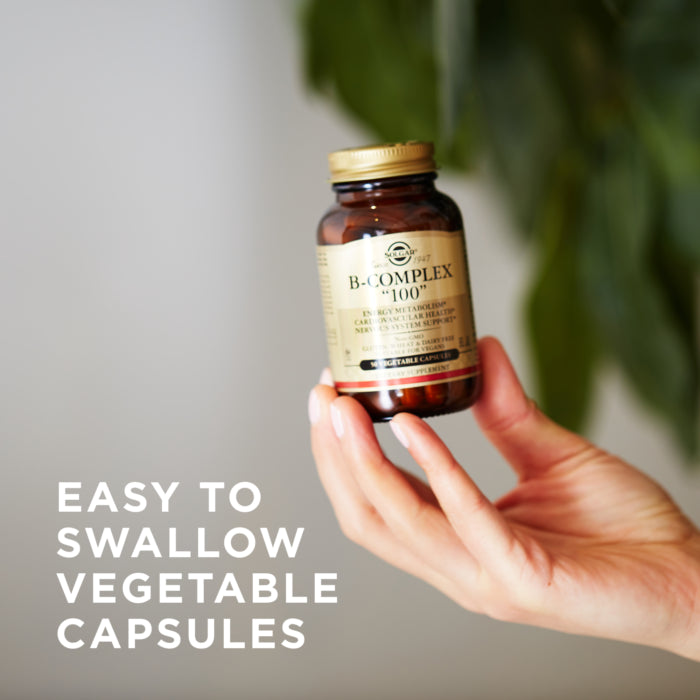Solgar B-Complex "100", 50 Vegetable Capsules - Heart Health - Nervous System Support - Supports Energy Metabolism - Non GMO, Vegan, Gluten Free, Dairy Free, Kosher, Halal - 50 Servings