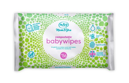 Mum & You Compostable Baby Wet Wipes-56 Count ea. 98% Water, 0% Plastic, Hypoallergenic & Dermatologically Tested  (1 Pack)