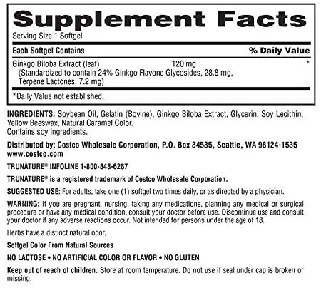 trunature Ginkgo Biloba 120 mg (340 Softgels)