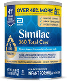 Similac 360 Total Care Infant Formula with 5 HMO Prebiotics, Our Closest Formula to Breast Milk, Non-GMO, Baby Formula Powder, 30.8-oz 2 Can