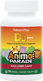 NaturesPlus Animal Parade Vitamin D3 Children’s Chewables - Black Cherry Flavor - 90 Animal-Shaped Tablets