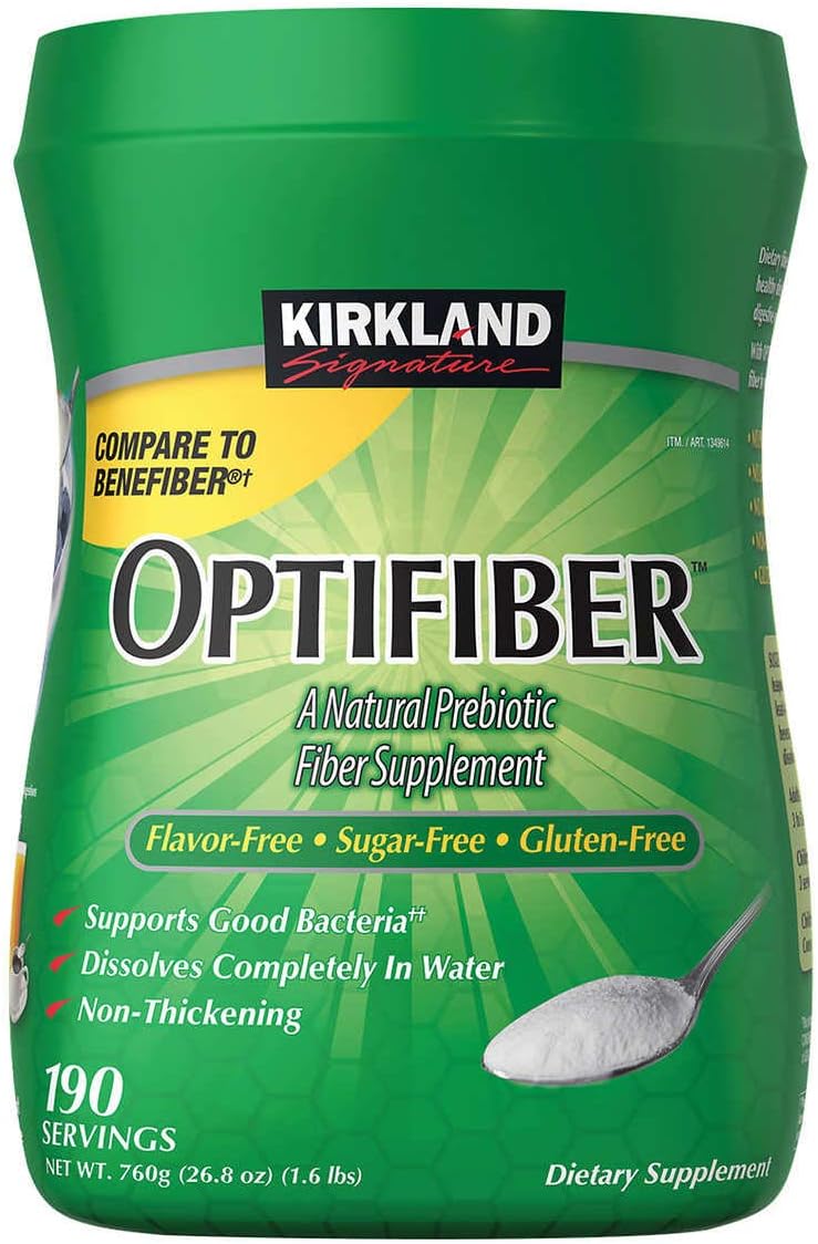 Kirkland Signature OPTIFIBER Sugar Free Favor Free Gluten Free Non Thickening, NET WT. 760g/26.8 oz (1.6 lbs) (190 Servings)