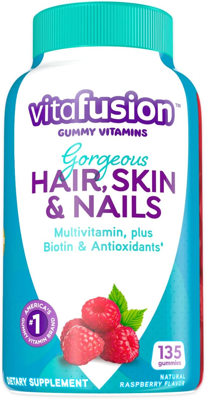 Vitafusion Gorgeous Hair, Skin & Nails Multivitamin Gummy Vitamins, plus Biotin and Antioxidant vitamins C&E, Raspberry Flavor, 135ct