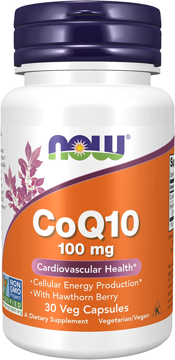 NOW Supplements, CoQ10 100 mg with Hawthorn Berry, Pharmaceutical Grade, All-Trans Form produced by Fermentation, 30 Veg Capsules