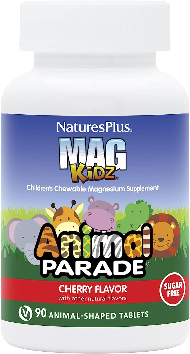 NaturesPlus Animal Parade Source of Life Sugar-Free MagKidz Children's Magnesium Supplement - Natural Cherry Flavor - 90 Chewable Tablets