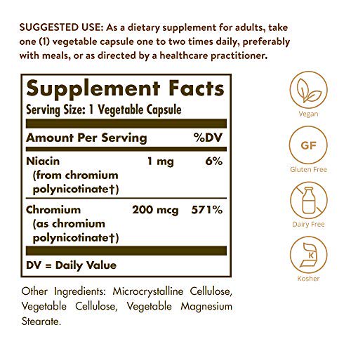 Solgar Chromium Polynicotinate Yeast Free 200 mcg 100 Veg Caps