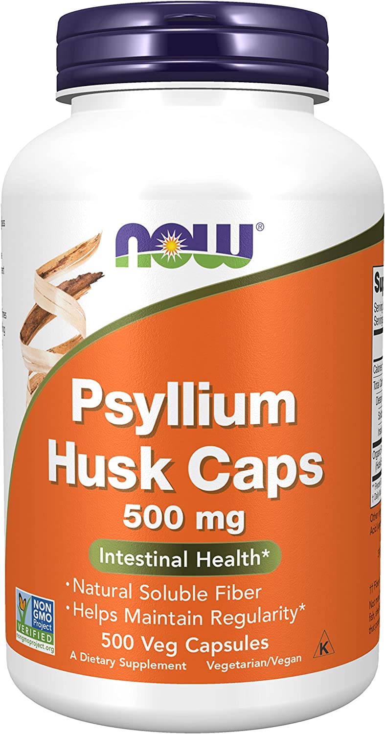 NOW Supplements, Psyllium Husk Caps 500 mg, Non-GMO Project Verified, Natural Soluble Fiber, Intestinal Health*, 500 Veg Capsules