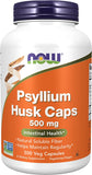 NOW Supplements, Psyllium Husk Caps 500 mg, Non-GMO Project Verified, Natural Soluble Fiber, Intestinal Health*, 500 Veg Capsules