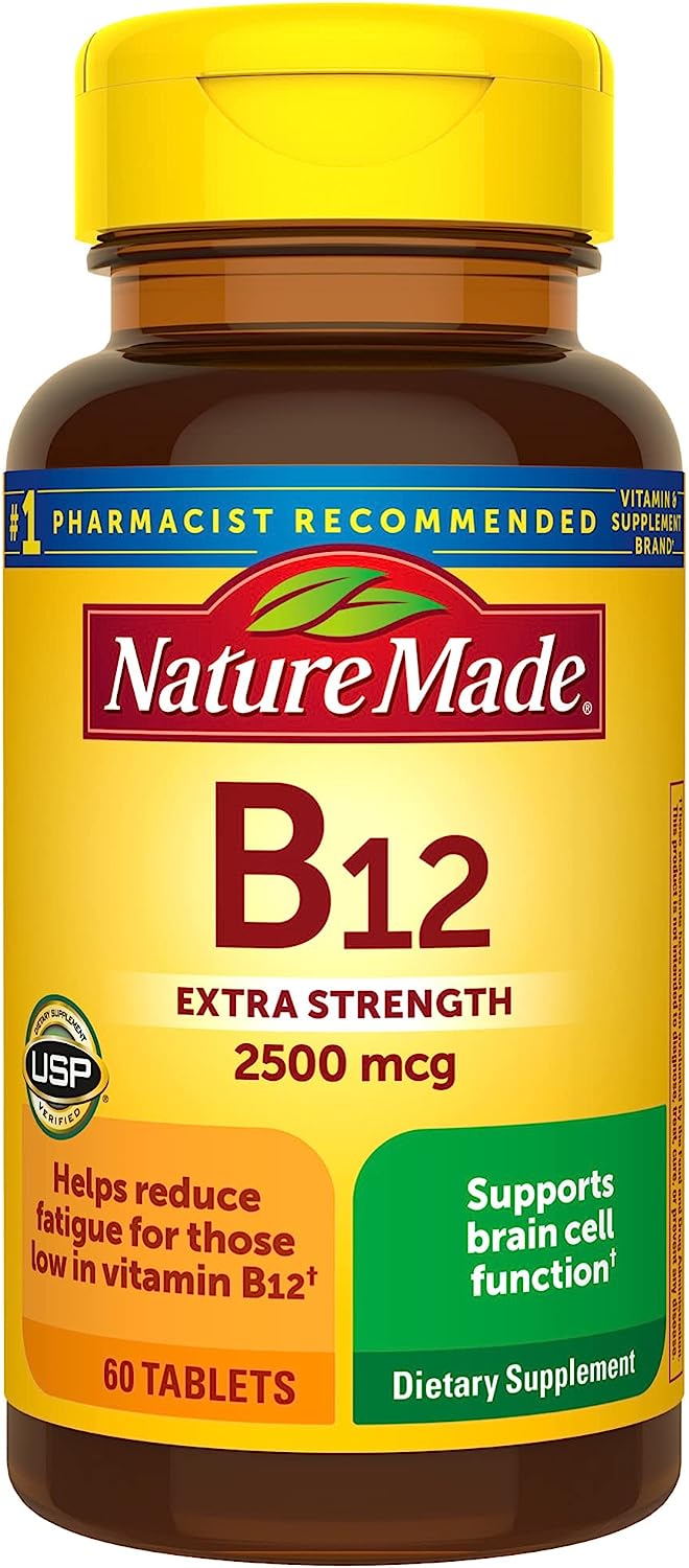Nature Made Extra Strength Vitamin B12 2500 mcg, Dietary Supplement for Energy Metabolism Support, 60 Tablets
