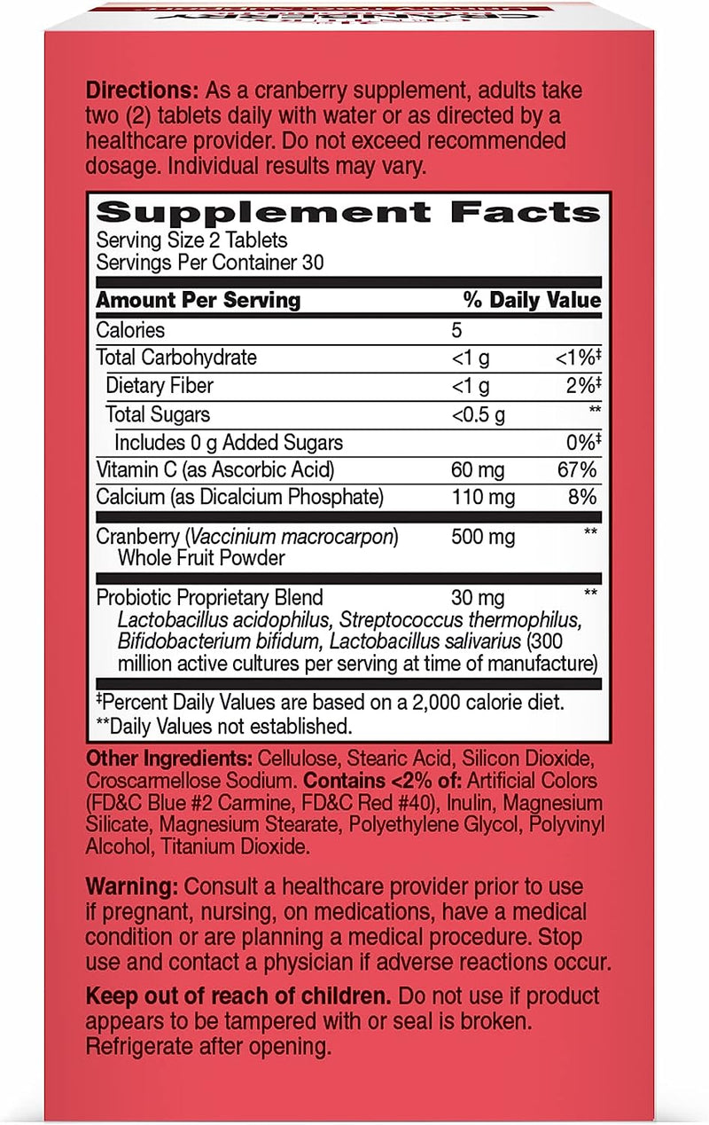 21st Century Cranberry Plus Probiotic Tablets, 60 Count