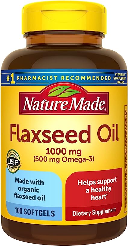 Nature Made Flaxseed Oil 1000 mg, Fish Free Omega 3 Supplement, Dietary Supplement for Heart Health Support, 180 Softgels