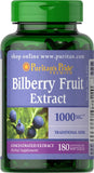Puritan's Pride Bilberry Extract, Contains Antioxidant Properties*, 1000mg Equivalent, 180 Rapid Release Softgels