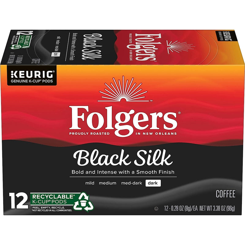 Folgers Black Silk Dark Roast Coffee, 72 Keurig K-Cup Pods 12 Count