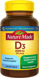 Nature Made Vitamin D3 2000 IU (50 mcg), Dietary Supplement for Bone, Teeth, Muscle and Immune Health Support, 250 Softgels