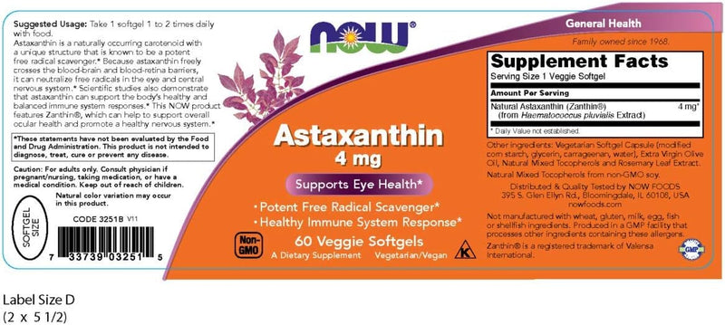 Now Foods, Astaxanthin, 4 mg, 60 Veggie Softgels