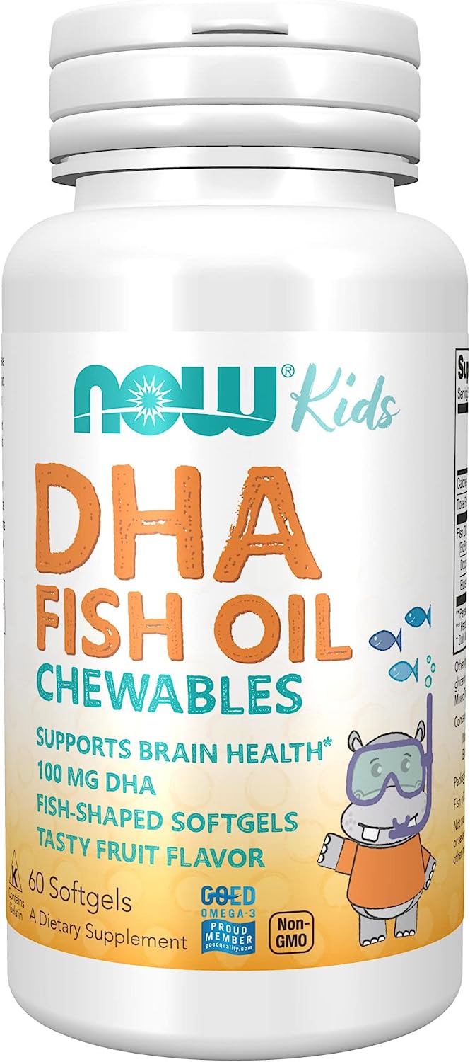 NOW Supplements, DHA Kids 100 mg, Supports Brain Health*, Fruit Flavor, 60 Chewable Softgels