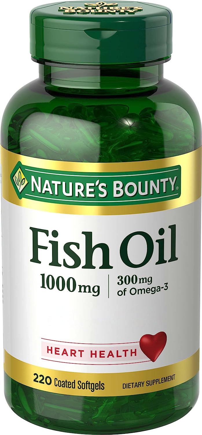 Nature's Bounty Fish Oil, Dietary Supplement, Omega 3, Supports Heart Health, 1000 Mg, 220 Coated Softgels