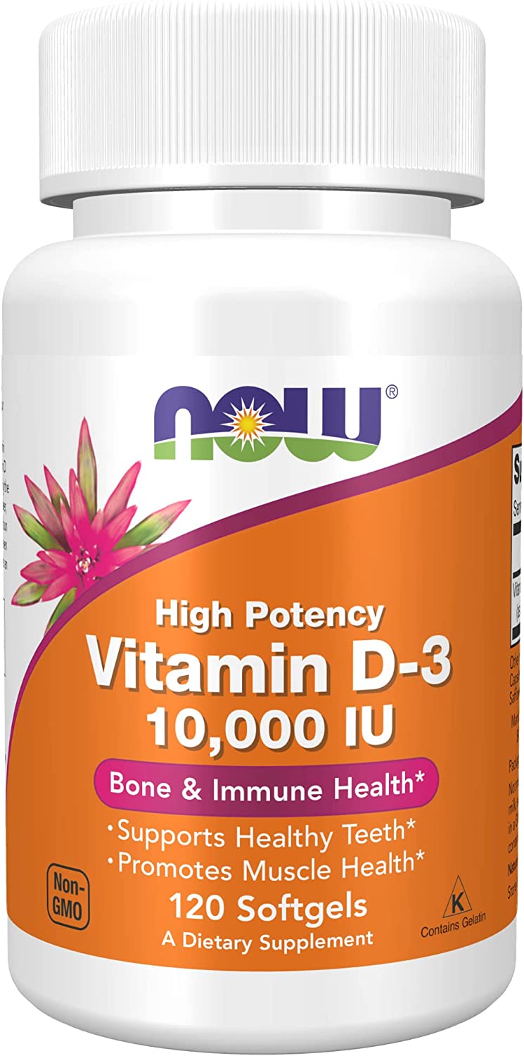 NOW Supplements, Vitamin D-3 10,000 IU, Highest Potency, Structural Support*, 120 Softgels