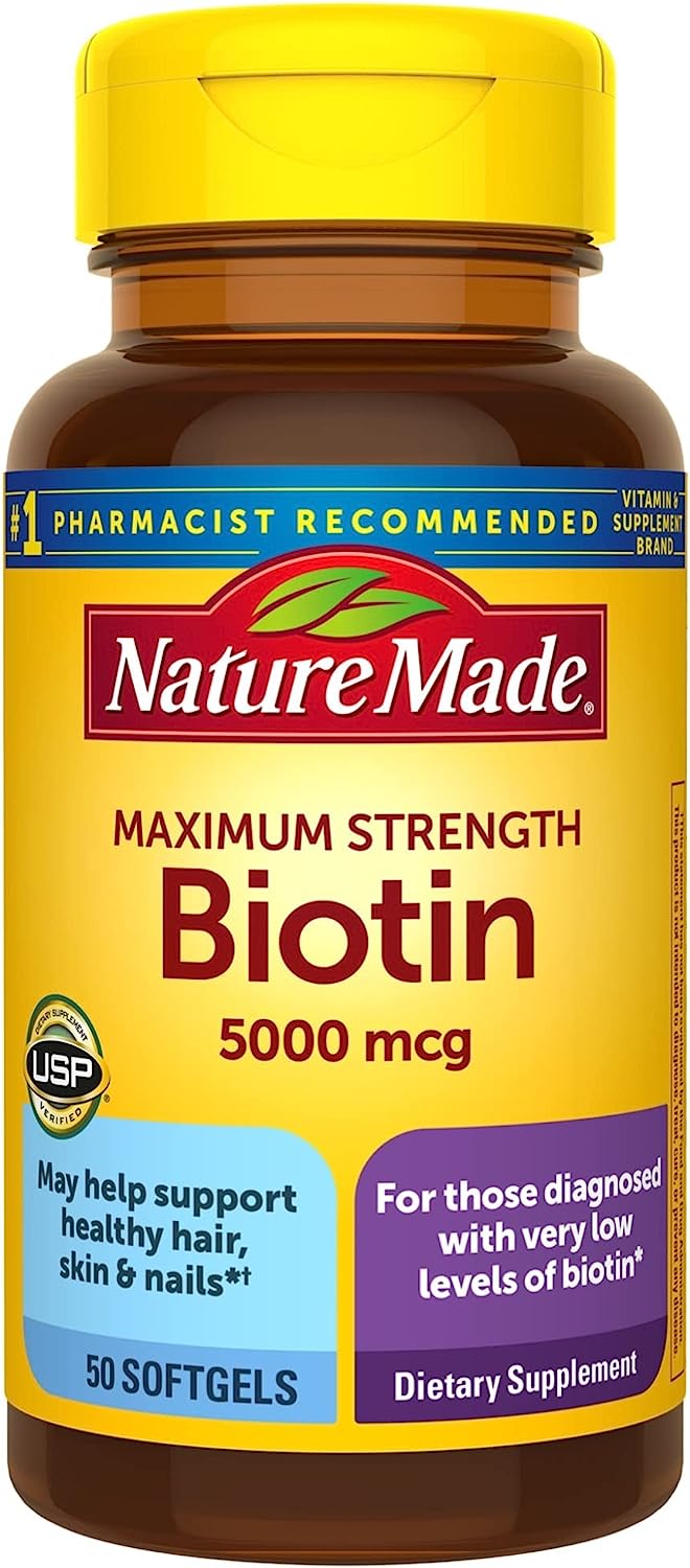 Maximum Strength Biotin 5000 mcg Softgels, 50 Count