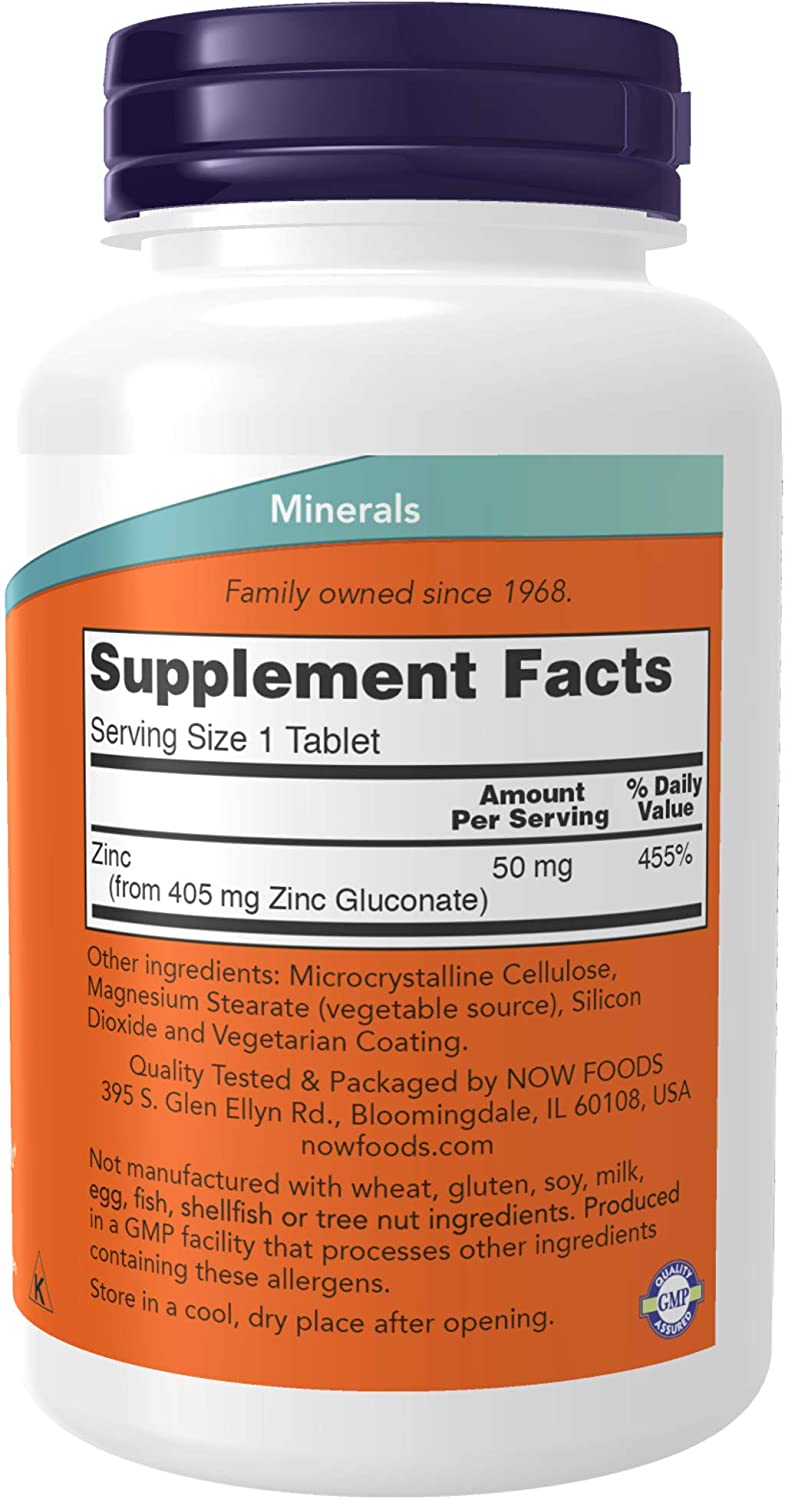 NOW Supplements, Zinc 50 mg, Tablets 250 Count