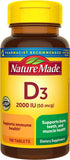 Nature Made Vitamin D3 2000 IU (50 mcg), Dietary Supplement for Bone, Teeth, Muscle and Immune Health Support, 100 Tablets