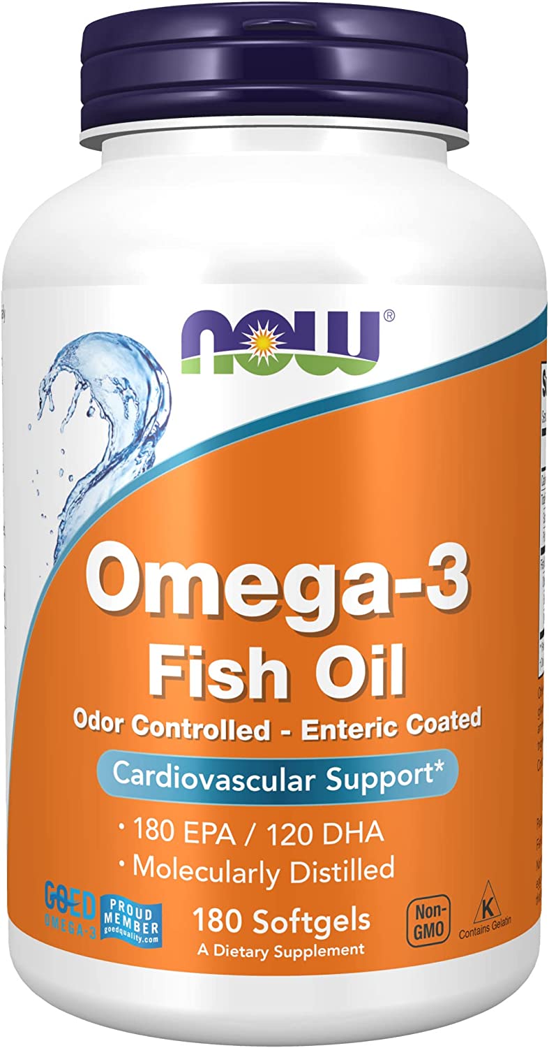 NOW Supplements, Omega-3 180 EPA / 120 DHA, Enteric Coated, Cardiovascular Support*, 180 Softgels
