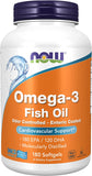 NOW Supplements, Omega-3 180 EPA / 120 DHA, Enteric Coated, Cardiovascular Support*, 180 Softgels