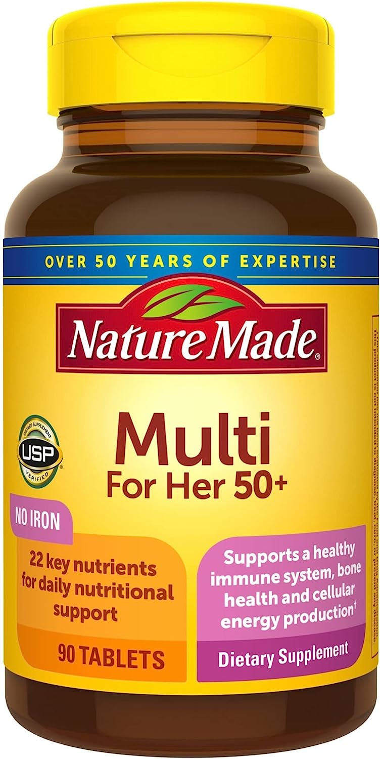 Nature Made Multivitamin For Her 50+ with No Iron, Womens Multivitamin for Daily Nutritional Support, Multivitamin for Women, 90 Tablets