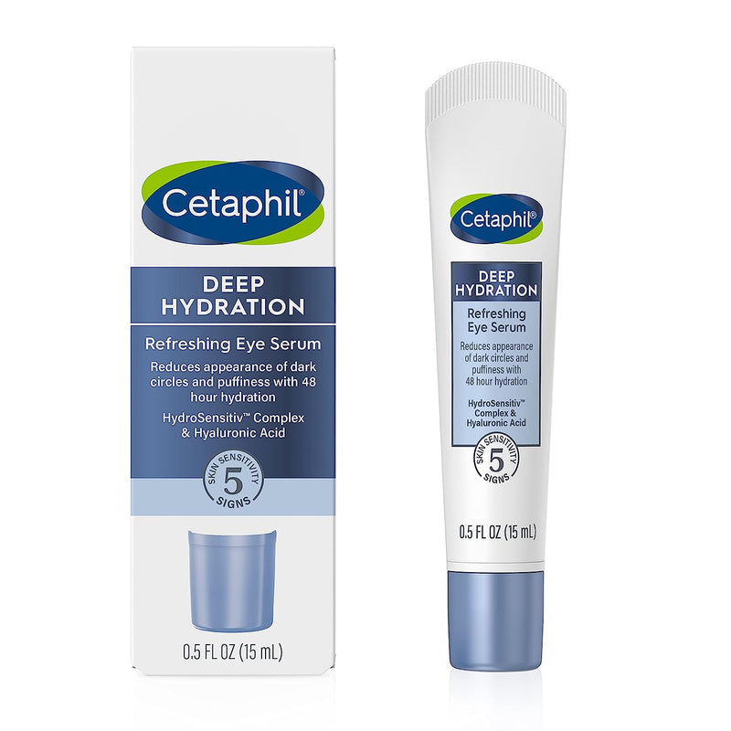 CETAPHIL Deep Hydration Refreshing Eye Serum, 0.5 fl oz, 48Hr Hydrating Under Eye Cream to Reduce the Appearance of Dark Circles, With Hyaluronic Acid, Vitamin E & B5