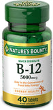 Nature's Bounty Vitamin B12, Quick Dissolve Vitamin Supplement, Supports Energy Metabolism and Nervous System Health, 5000mcg, 40 Tablets