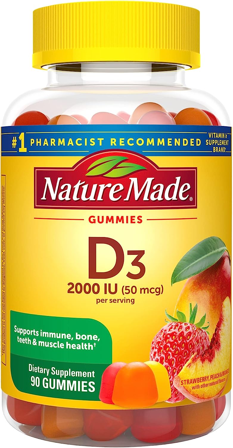 Nature Made Vitamin D3 2000 IU (50 mcg) per serving, Dietary Supplement for Bone, Teeth, Muscle and Immune Health Support, 90 Gummies