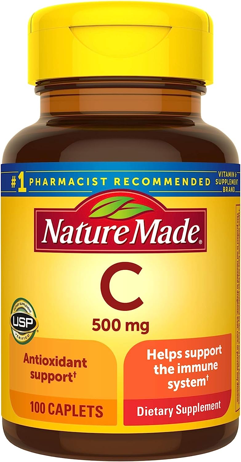 Nature Made Vitamin C 500 mg Caplets, for Immune Support, Gluten Free 100 Count