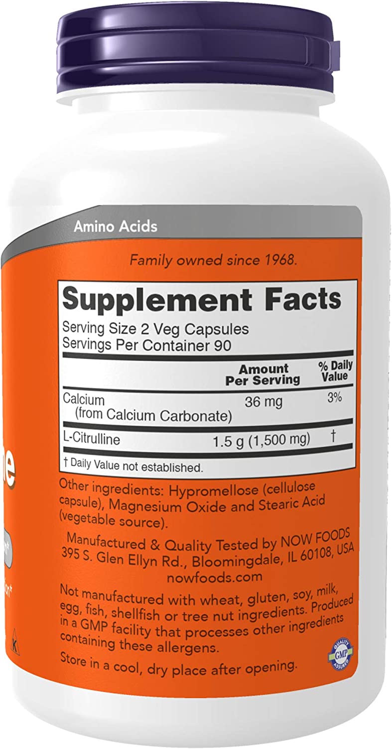 NOW Supplements, L-Citrulline 750 mg, Supports Protein Metabolism*, Amino Acid, 180 Veg Capsules