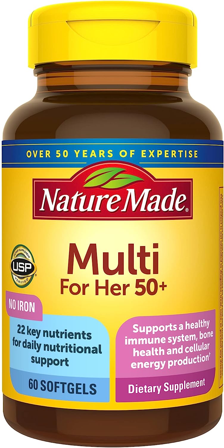 Nature Made Multivitamin For Her 50+ with No Iron, Womens Multivitamin for Daily Nutritional Support, Multivitamin for Women, 60 Softgels